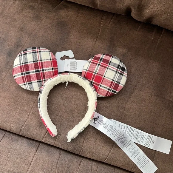 Disney Parks Mickey Plaid Christmas Ears Headband, Adult, New - Picture 2 of 4